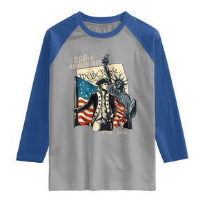 250th Anniversary 1776-2026 We The People Raglan Shirt George Washington and Statue of Liberty History Pride TS02 Sport Gray Royal Print Your Wear