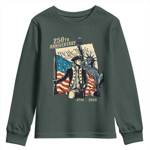 250th Anniversary 1776-2026 We The People Youth Sweatshirt George Washington and Statue of Liberty History Pride TS02 Dark Forest Green Print Your Wear