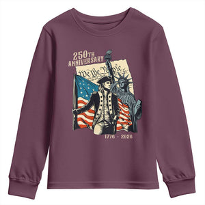 250th Anniversary 1776-2026 We The People Youth Sweatshirt George Washington and Statue of Liberty History Pride TS02 Maroon Print Your Wear