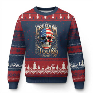 Freedom Tour 250 Years 1776-2026 American Flag Skull Ugly Christmas Sweater Rock Aesthetic Patriotic Semiquincentennial 250th Anniversary TS02 Navy Red Print Your Wear