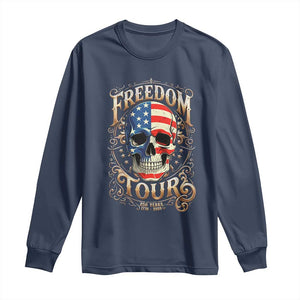 Freedom Tour 250 Years 1776-2026 American Flag Skull Long Sleeve Shirt Rock Aesthetic Patriotic Semiquincentennial 250th Anniversary TS02 Navy Print Your Wear