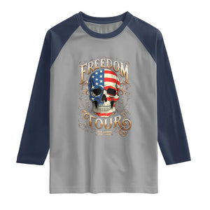 Freedom Tour 250 Years 1776-2026 American Flag Skull Raglan Shirt Rock Aesthetic Patriotic Semiquincentennial 250th Anniversary TS02 Sport Gray Navy Print Your Wear