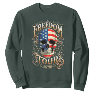 Freedom Tour 250 Years 1776-2026 American Flag Skull Sweatshirt Rock Aesthetic Patriotic Semiquincentennial 250th Anniversary TS02 Dark Forest Green Print Your Wear