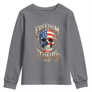 Freedom Tour 250 Years 1776-2026 American Flag Skull Youth Sweatshirt Rock Aesthetic Patriotic Semiquincentennial 250th Anniversary TS02 Charcoal Print Your Wear