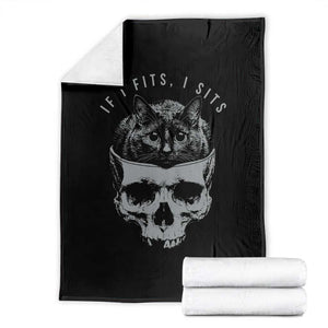 If I Fits I Sits Funny Cat in Skull Throw Blanket Dark Aesthetic Goth Cat Lover Gift for Macabre and Meme Fans TS02 Black Print Your Wear
