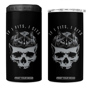 If I Fits I Sits Funny Cat in Skull 4 in 1 Can Cooler Tumbler Dark Aesthetic Goth Cat Lover Gift for Macabre and Meme Fans TS02 One Size: 16 oz Black Print Your Wear