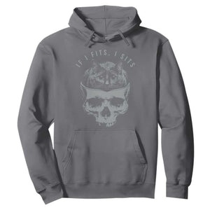 If I Fits I Sits Funny Cat in Skull Hoodie Dark Aesthetic Goth Cat Lover Gift for Macabre and Meme Fans TS02 Charcoal Print Your Wear