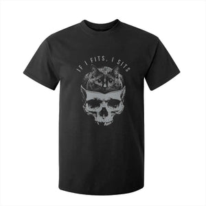 If I Fits I Sits Funny Cat in Skull T Shirt For Kid Dark Aesthetic Goth Cat Lover Gift for Macabre and Meme Fans TS02 Black Print Your Wear