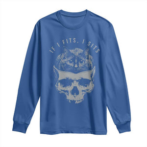 If I Fits I Sits Funny Cat in Skull Long Sleeve Shirt Dark Aesthetic Goth Cat Lover Gift for Macabre and Meme Fans TS02 Royal Blue Print Your Wear