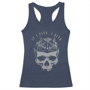 If I Fits I Sits Funny Cat in Skull Racerback Tank Top Dark Aesthetic Goth Cat Lover Gift for Macabre and Meme Fans TS02 Navy Print Your Wear