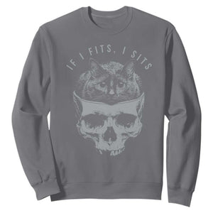 If I Fits I Sits Funny Cat in Skull Sweatshirt Dark Aesthetic Goth Cat Lover Gift for Macabre and Meme Fans TS02 Charcoal Print Your Wear