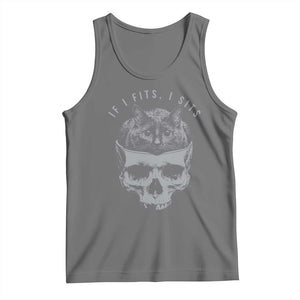 If I Fits I Sits Funny Cat in Skull Tank Top Dark Aesthetic Goth Cat Lover Gift for Macabre and Meme Fans TS02 Black Heather Print Your Wear