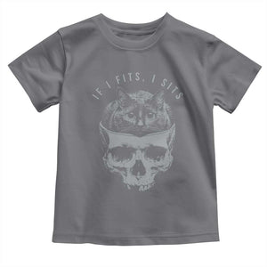 If I Fits I Sits Funny Cat in Skull Toddler T Shirt Dark Aesthetic Goth Cat Lover Gift for Macabre and Meme Fans TS02 Charcoal Print Your Wear
