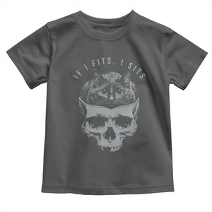 If I Fits I Sits Funny Cat in Skull Toddler T Shirt Dark Aesthetic Goth Cat Lover Gift for Macabre and Meme Fans TS02 Dark Heather Print Your Wear
