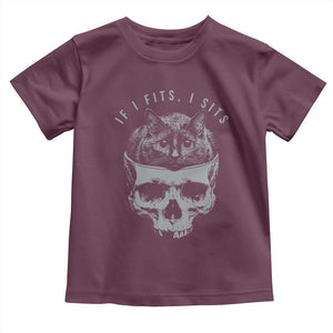 If I Fits I Sits Funny Cat in Skull Toddler T Shirt Dark Aesthetic Goth Cat Lover Gift for Macabre and Meme Fans TS02 Maroon Print Your Wear