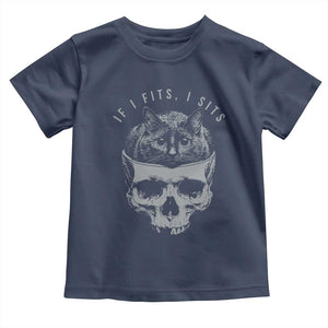 If I Fits I Sits Funny Cat in Skull Toddler T Shirt Dark Aesthetic Goth Cat Lover Gift for Macabre and Meme Fans TS02 Navy Print Your Wear