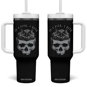 If I Fits I Sits Funny Cat in Skull Tumbler With Handle Dark Aesthetic Goth Cat Lover Gift for Macabre and Meme Fans TS02 One Size: 40 oz Black Print Your Wear