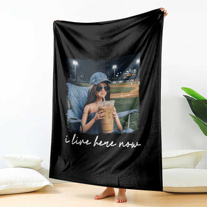 I Live Here Now Funny Doll Face Meme Baseball Lover Throw Blanket Game Day Reaction Sports Fan Gift TS02 Print Your Wear
