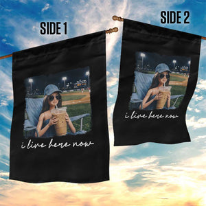 I Live Here Now Funny Doll Face Meme Baseball Lover Garden Flag Game Day Reaction Sports Fan Gift TS02 Print Your Wear