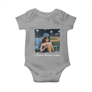 I Live Here Now Funny Doll Face Meme Baseball Lover Baby Onesie Game Day Reaction Sports Fan Gift TS02 Sport Gray Print Your Wear