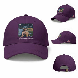 I Live Here Now Funny Doll Face Meme Baseball Lover Baseball Cap Game Day Reaction Sports Fan Gift TS02 Baseball Cap Universal Fit Purple Print Your Wear