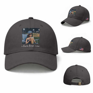 I Live Here Now Funny Doll Face Meme Baseball Lover Baseball Cap Game Day Reaction Sports Fan Gift TS02 Baseball Cap Universal Fit Dark Gray Print Your Wear