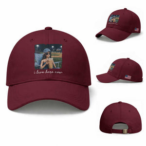 I Live Here Now Funny Doll Face Meme Baseball Lover Baseball Cap Game Day Reaction Sports Fan Gift TS02 Baseball Cap Universal Fit Maroon Print Your Wear