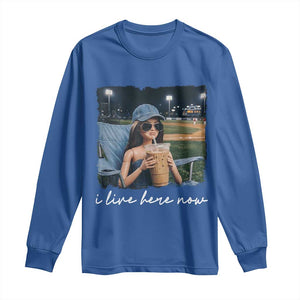 I Live Here Now Funny Doll Face Meme Baseball Lover Long Sleeve Shirt Game Day Reaction Sports Fan Gift TS02 Royal Blue Print Your Wear