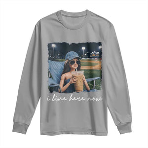 I Live Here Now Funny Doll Face Meme Baseball Lover Long Sleeve Shirt Game Day Reaction Sports Fan Gift TS02 Sport Gray Print Your Wear