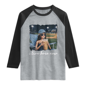 I Live Here Now Funny Doll Face Meme Baseball Lover Raglan Shirt Game Day Reaction Sports Fan Gift TS02 Heather Gray Black Print Your Wear