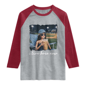 I Live Here Now Funny Doll Face Meme Baseball Lover Raglan Shirt Game Day Reaction Sports Fan Gift TS02 Heather Gray Heather Red Print Your Wear