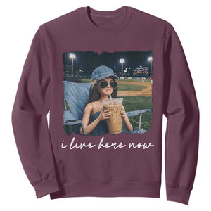 I Live Here Now Funny Doll Face Meme Baseball Lover Sweatshirt Game Day Reaction Sports Fan Gift TS02 Maroon Print Your Wear