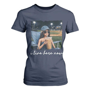 I Live Here Now Funny Doll Face Meme Baseball Lover T Shirt For Women Game Day Reaction Sports Fan Gift TS02 Navy Print Your Wear