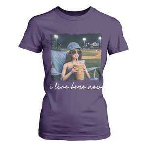 I Live Here Now Funny Doll Face Meme Baseball Lover T Shirt For Women Game Day Reaction Sports Fan Gift TS02 Purple Print Your Wear