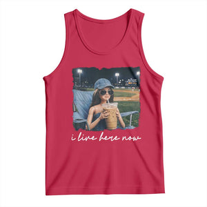 I Live Here Now Funny Doll Face Meme Baseball Lover Tank Top Game Day Reaction Sports Fan Gift TS02 Red Print Your Wear