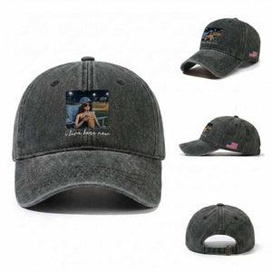 I Live Here Now Funny Doll Face Meme Baseball Lover Washed Cotton Baseball Cap Game Day Reaction Sports Fan Gift TS02 Washed Cap Universal Fit Dark Green Print Your Wear