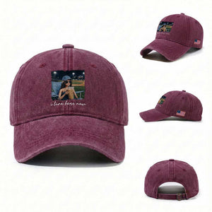 I Live Here Now Funny Doll Face Meme Baseball Lover Washed Cotton Baseball Cap Game Day Reaction Sports Fan Gift TS02 Washed Cap Universal Fit Burgundy Print Your Wear