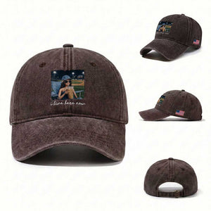 I Live Here Now Funny Doll Face Meme Baseball Lover Washed Cotton Baseball Cap Game Day Reaction Sports Fan Gift TS02 Washed Cap Universal Fit Dark Brown Print Your Wear