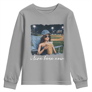 I Live Here Now Funny Doll Face Meme Baseball Lover Youth Sweatshirt Game Day Reaction Sports Fan Gift TS02 Sport Gray Print Your Wear