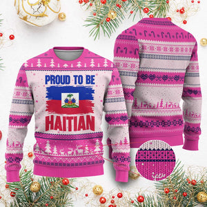 Proud To Be Haitian Ugly Christmas Sweater Haiti Flag Heritage Pride TS02 Hot Pink Print Your Wear