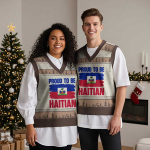 Proud To Be Haitian V-Neck Knit Sweater Vest Haiti Flag Heritage Pride TS02 Mocha Mousse Print Your Wear