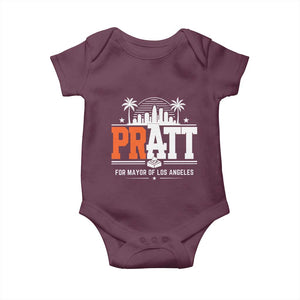 Pratt for Mayor of Los Angeles Retro Skyline Graphic Baby Onesie Support Local Leadership LA City California Pride TS02 Maroon Print Your Wear