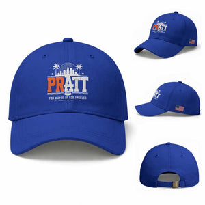 Pratt for Mayor of Los Angeles Retro Skyline Graphic Baseball Cap Support Local Leadership LA City California Pride TS02 Baseball Cap Universal Fit Royal Blue Print Your Wear