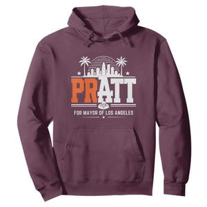 Pratt for Mayor of Los Angeles Retro Skyline Graphic Hoodie Support Local Leadership LA City California Pride TS02 Maroon Print Your Wear