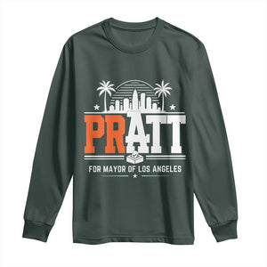 Pratt for Mayor of Los Angeles Retro Skyline Graphic Long Sleeve Shirt Support Local Leadership LA City California Pride TS02 Dark Forest Green Print Your Wear