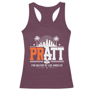 Pratt for Mayor of Los Angeles Retro Skyline Graphic Racerback Tank Top Support Local Leadership LA City California Pride TS02 Maroon Print Your Wear