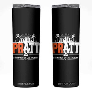 Pratt for Mayor of Los Angeles Retro Skyline Graphic Skinny Tumbler Support Local Leadership LA City California Pride TS02 Black Print Your Wear
