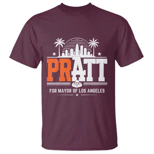 Pratt for Mayor of Los Angeles Retro Skyline Graphic T Shirt Support Local Leadership LA City California Pride TS02 Maroon Print Your Wear