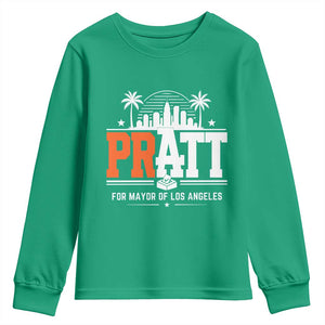 Pratt for Mayor of Los Angeles Retro Skyline Graphic Youth Sweatshirt Support Local Leadership LA City California Pride TS02 Irish Green Print Your Wear