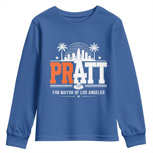 Pratt for Mayor of Los Angeles Retro Skyline Graphic Youth Sweatshirt Support Local Leadership LA City California Pride TS02 Royal Blue Print Your Wear